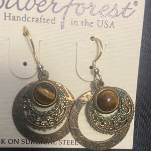 Silver Forest Gold and Brown Hoop Earrings